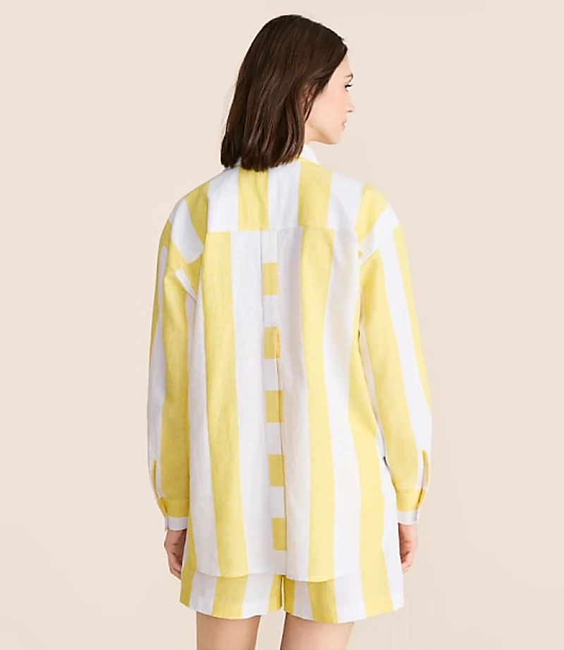 Petite Lou & Grey Striped Linen Cotton Back Slit Tunic Shirt
