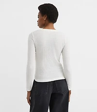 Petite Puckered Long Sleeve Crew Neck Tee