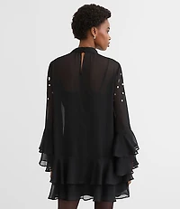 Petite Sequin Ruffle Mock Neck Mini Dress