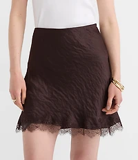 Lace Trim Satin Bias Mini Skirt