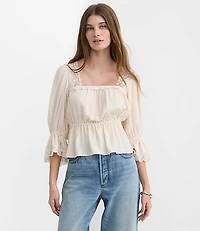 Petite Floral Lace Trim Peplum Top