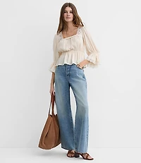 Petite Floral Lace Trim Peplum Top