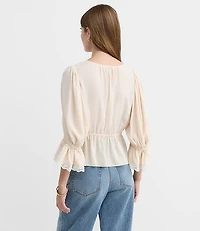 Petite Floral Lace Trim Peplum Top