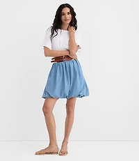 Petite Chambray Ruched Bubble Mini Skirt
