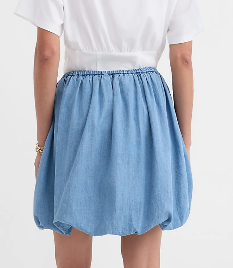 Petite Chambray Ruched Bubble Mini Skirt