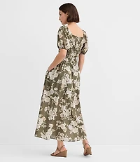 Petite Floral Smocked Puff Sleeve Midi Dress