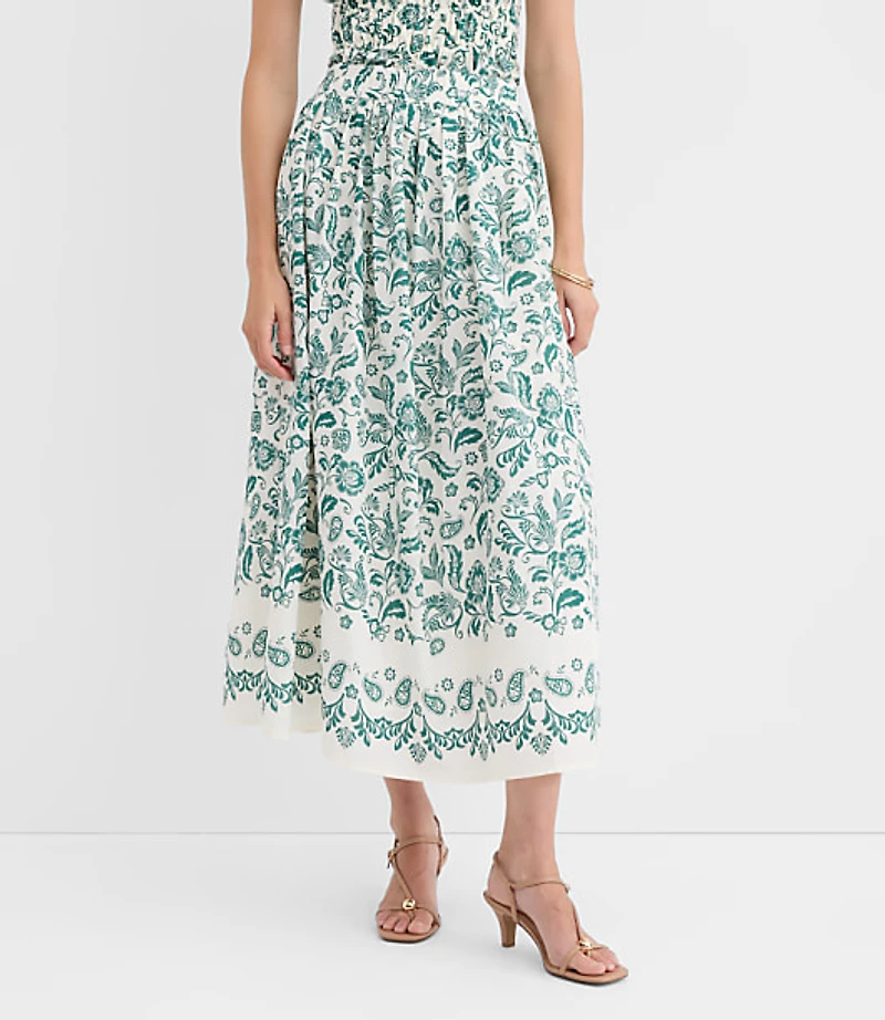 Petite Floral Pull On Midi Skirt
