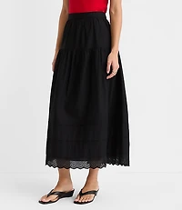 Scalloped Eyelet Pintucked Maxi Skirt