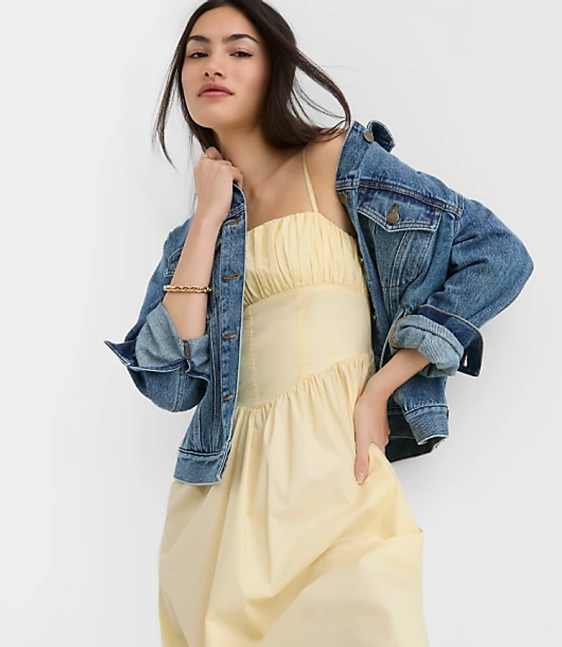 Petite Poplin Bustier Midi Pocket Dress