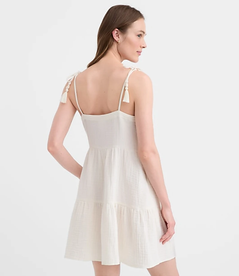 LOFT Beach Tie Strap Triple Cloth Mini Pocket Dress