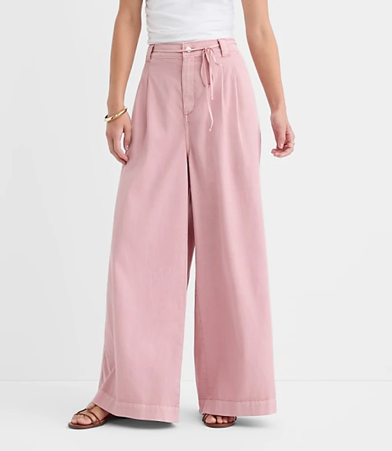 Petite Tie Waist Pleated Palazzo Pants