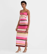Striped Linen Cotton Strappy Midi Dress