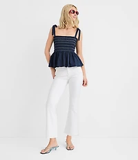 Topstitched Poplin Tie Strap Smocked Peplum Cami