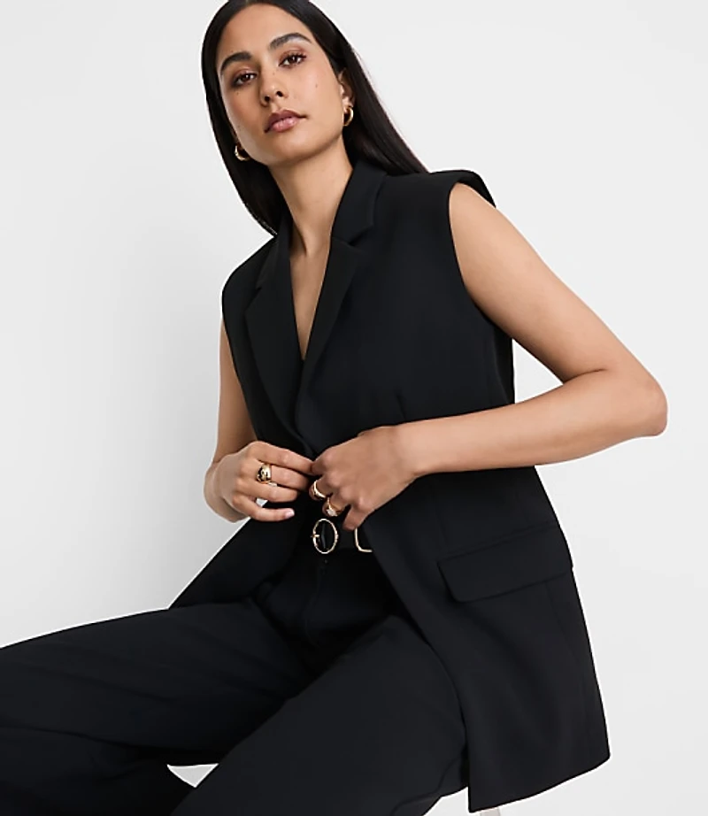 Petite LOFT Versa Crepe Drape Sleeveless Blazer