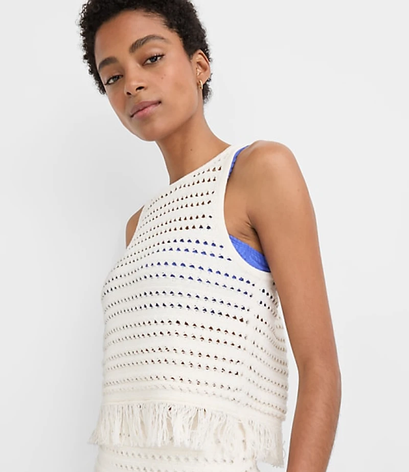 Petite LOFT Beach Stitchy Fringe Sweater Tank Top