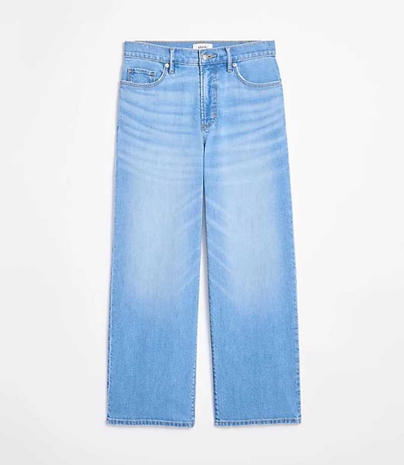 Rivete Petite Curvy High Rise Wide Leg Crop Jeans Bright Medium Stonewash