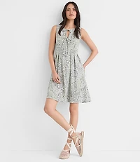 Floral Pintucked Bow Mini Pocket Dress
