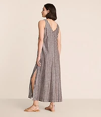 Petite Lou & Grey Striped Linen Cotton Tie Keyhole Maxi Pocket Dress