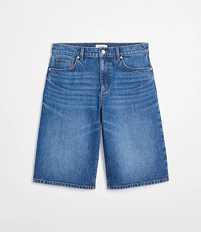 Rivete Petite Curvy High Rise Denim Bermuda Shorts Dark Wash