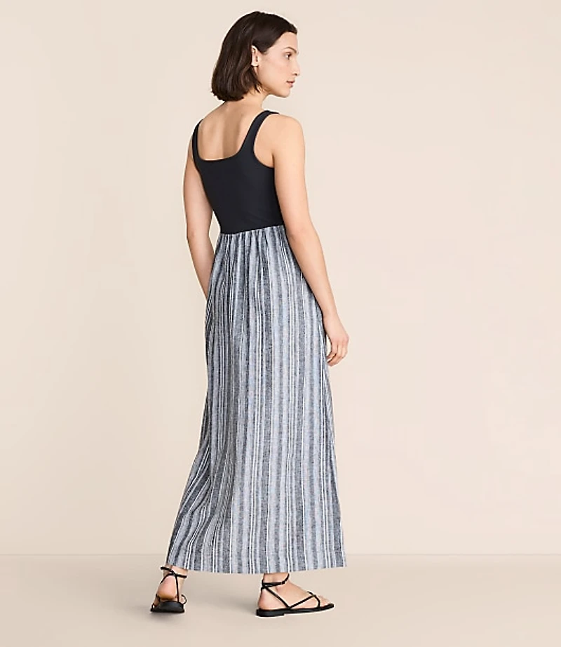 Petite Lou & Grey Striped Linen Cotton Mixed Media Maxi Pocket Dress