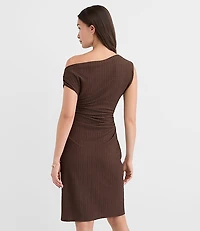Stitchy Asymmetrical Ruched Mini Dress