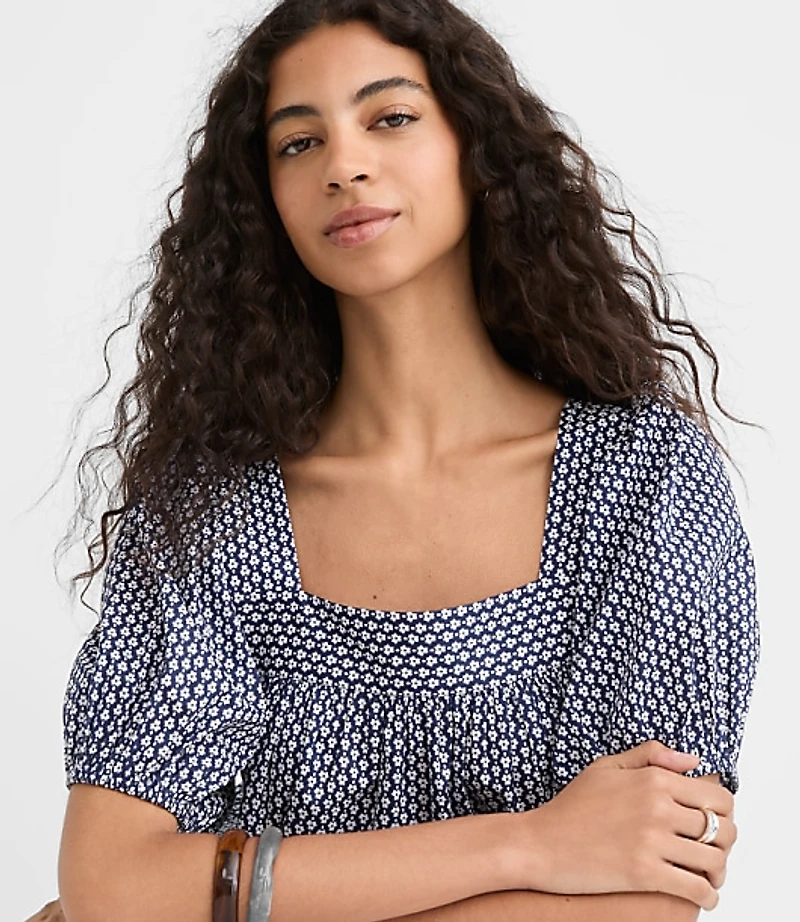 Clover Square Neck Puff Sleeve Top