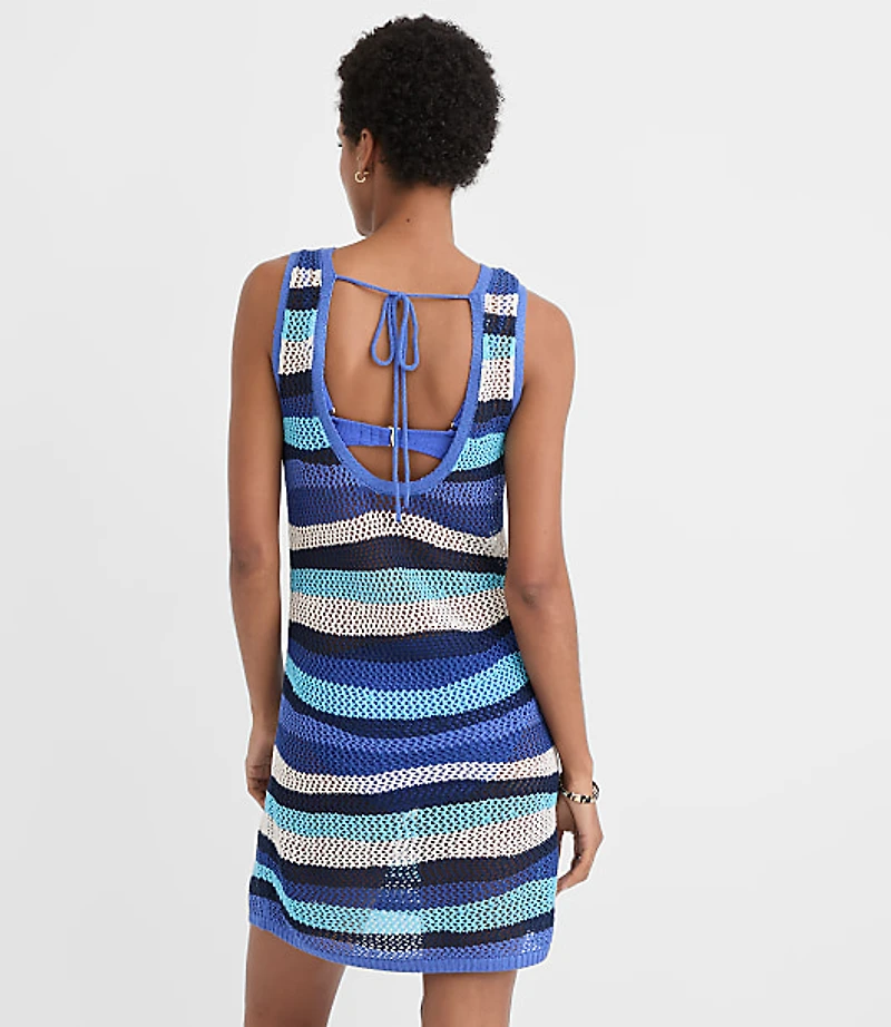 Petite LOFT Beach Striped Tie Back Mini Swimsuit Coverup Dress