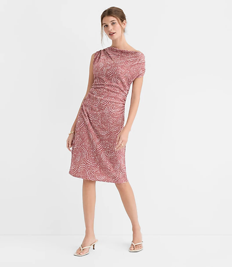 Hibiscus Stitchy Asymmetrical Ruched Mini Dress