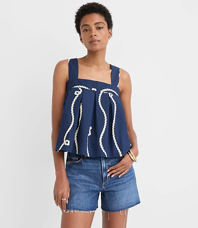 Rope Poplin Tie Back Pleated Tank Top