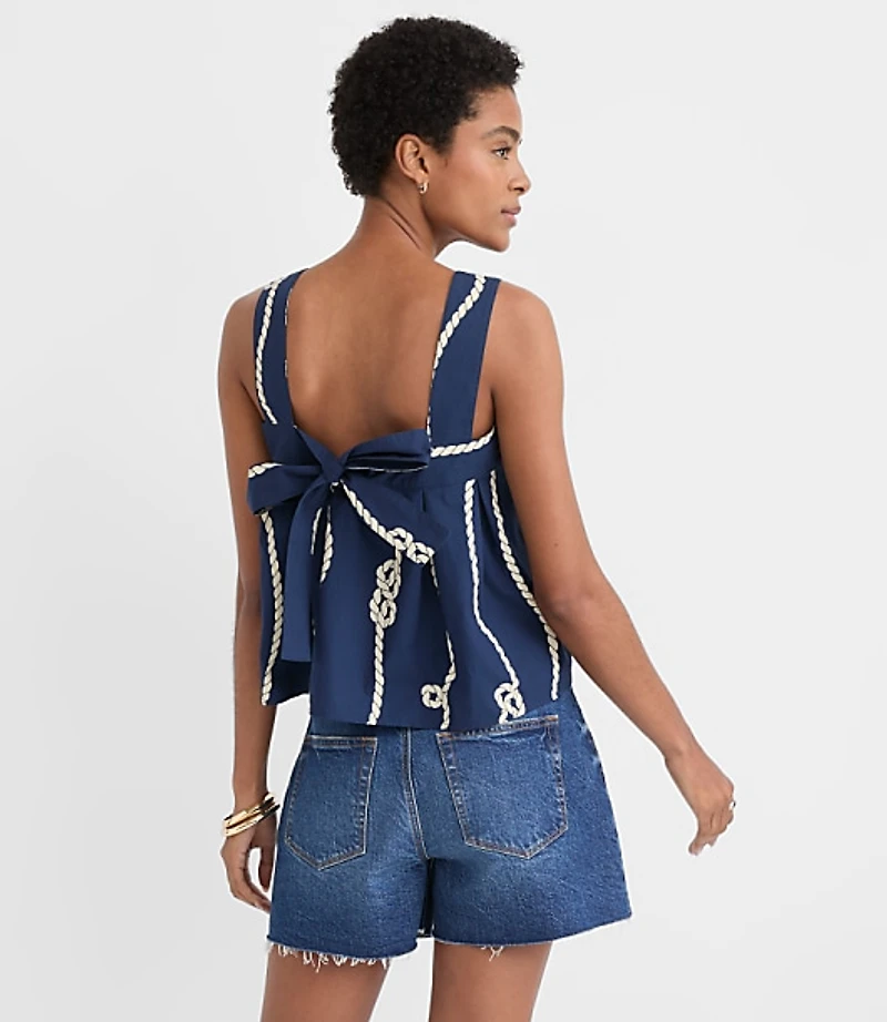 Rope Poplin Tie Back Pleated Tank Top