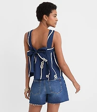 Rope Poplin Tie Back Pleated Tank Top