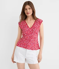 Floral Lace Trim Cap Sleeve Top