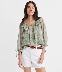 Floral Tie Cuff Off The Shoulder Blouse