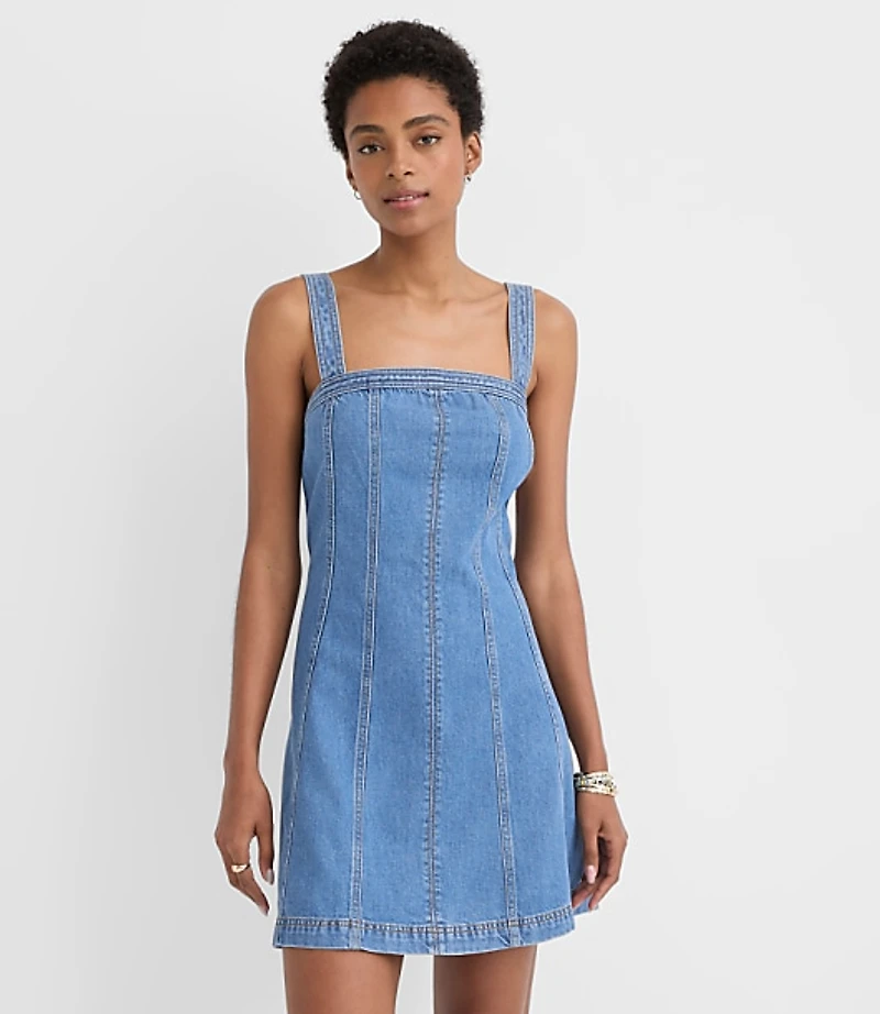 Petite Seamed Denim Mini Dress Medium Blue