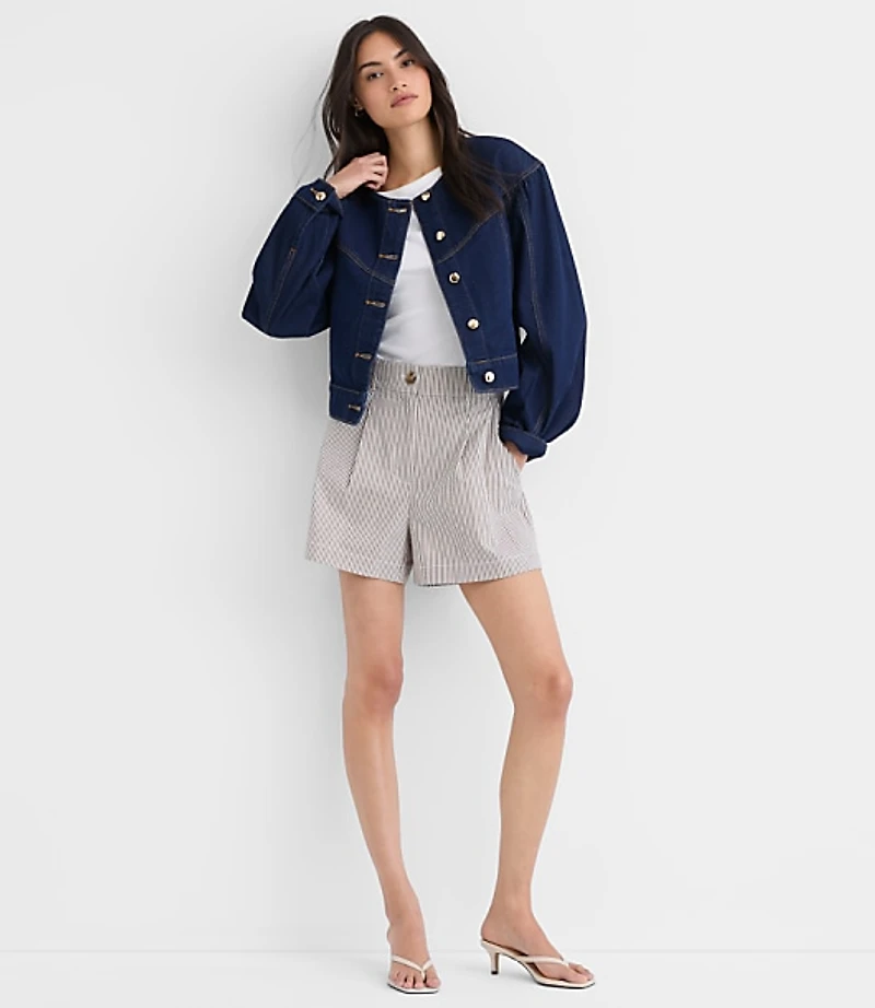 Petite Balloon Sleeve Denim Jacket Classic Rinse Wash