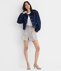 Petite Balloon Sleeve Denim Jacket Classic Rinse Wash