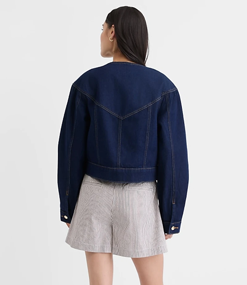 Petite Balloon Sleeve Denim Jacket Classic Rinse Wash