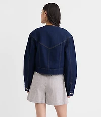Petite Balloon Sleeve Denim Jacket Classic Rinse Wash