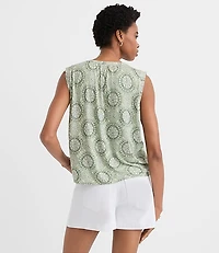 Tiled Pleated Yoke Mixed Media Shell