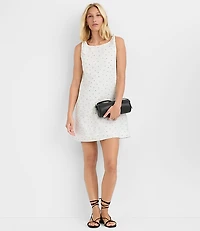 Dotted Linen Cotton Tie Boatneck Mini Dress