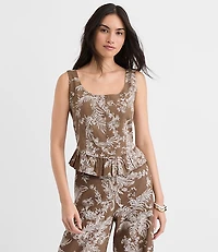 Floral Toile Linen Cotton Peplum Top