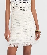Petite LOFT Beach Stitchy Fringe Sweater Skirt
