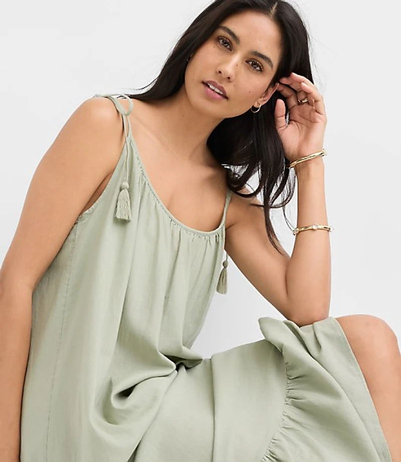 LOFT Beach Tie Strap Linen Cotton Maxi Dress