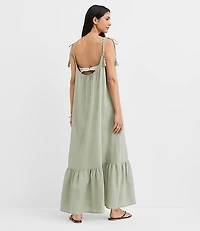 LOFT Beach Tie Strap Linen Cotton Maxi Dress