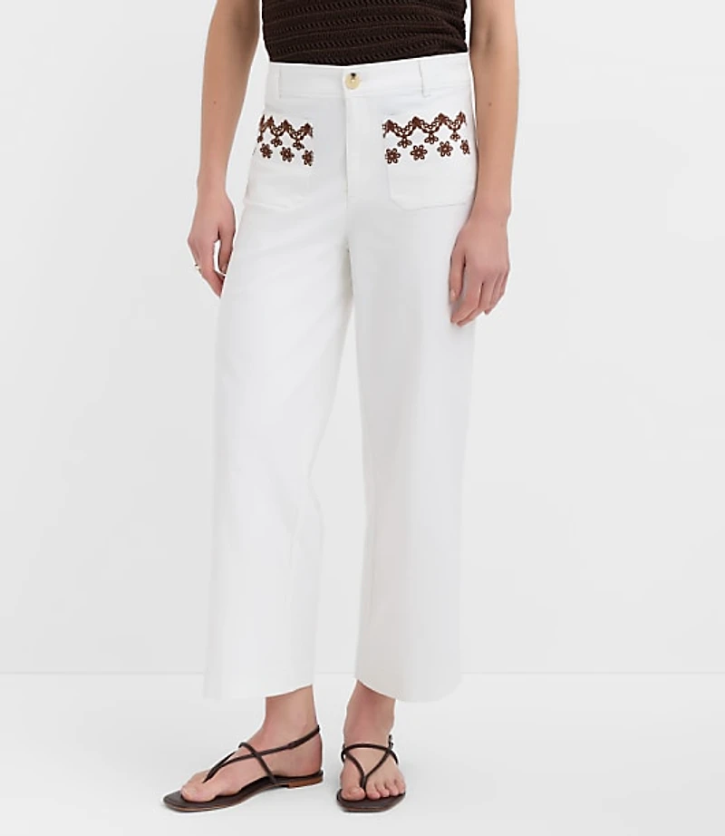 Petite Palmer Wide Leg Crop Pants in Twill
