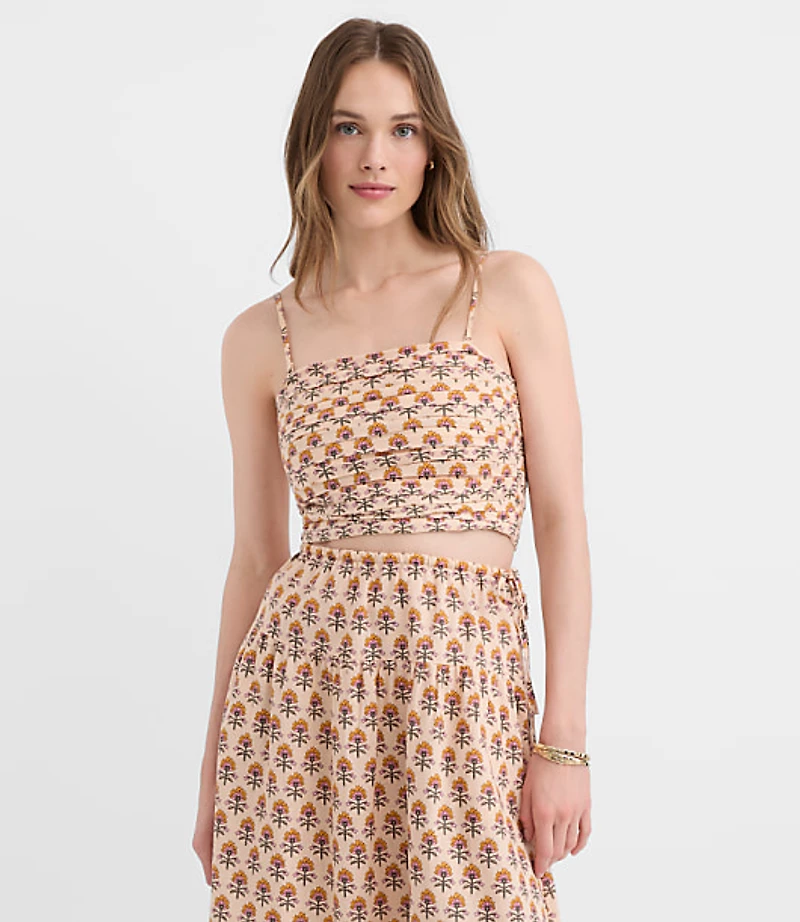 LOFT Beach Garden Ruched Linen Cotton Top
