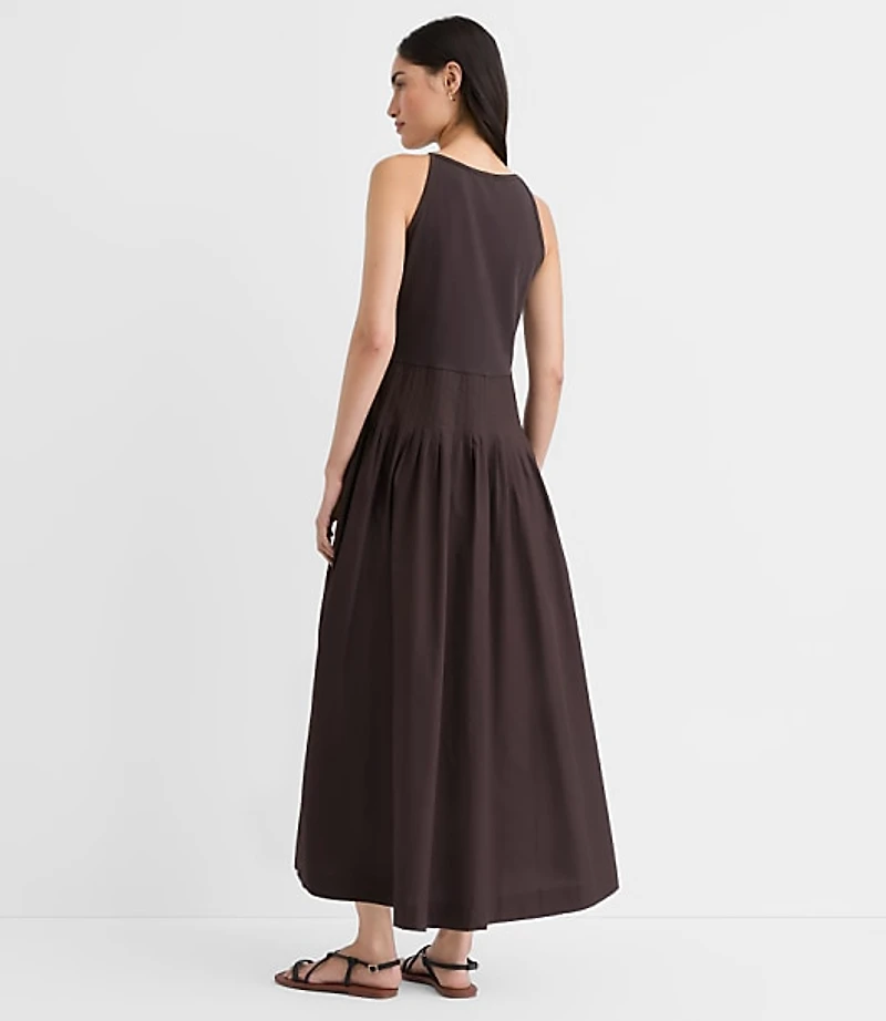 Pleated Mixed Media Midi Halter Dress
