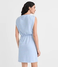 Stripe Shirred Terry Mini Pocket Dress