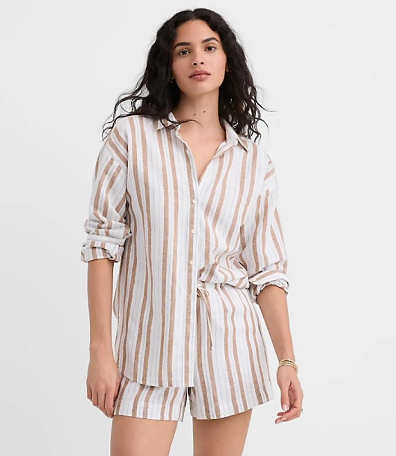 Petite Striped Linen Cotton Everyday Oversized Shirt