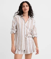 Petite Striped Linen Cotton Everyday Oversized Shirt